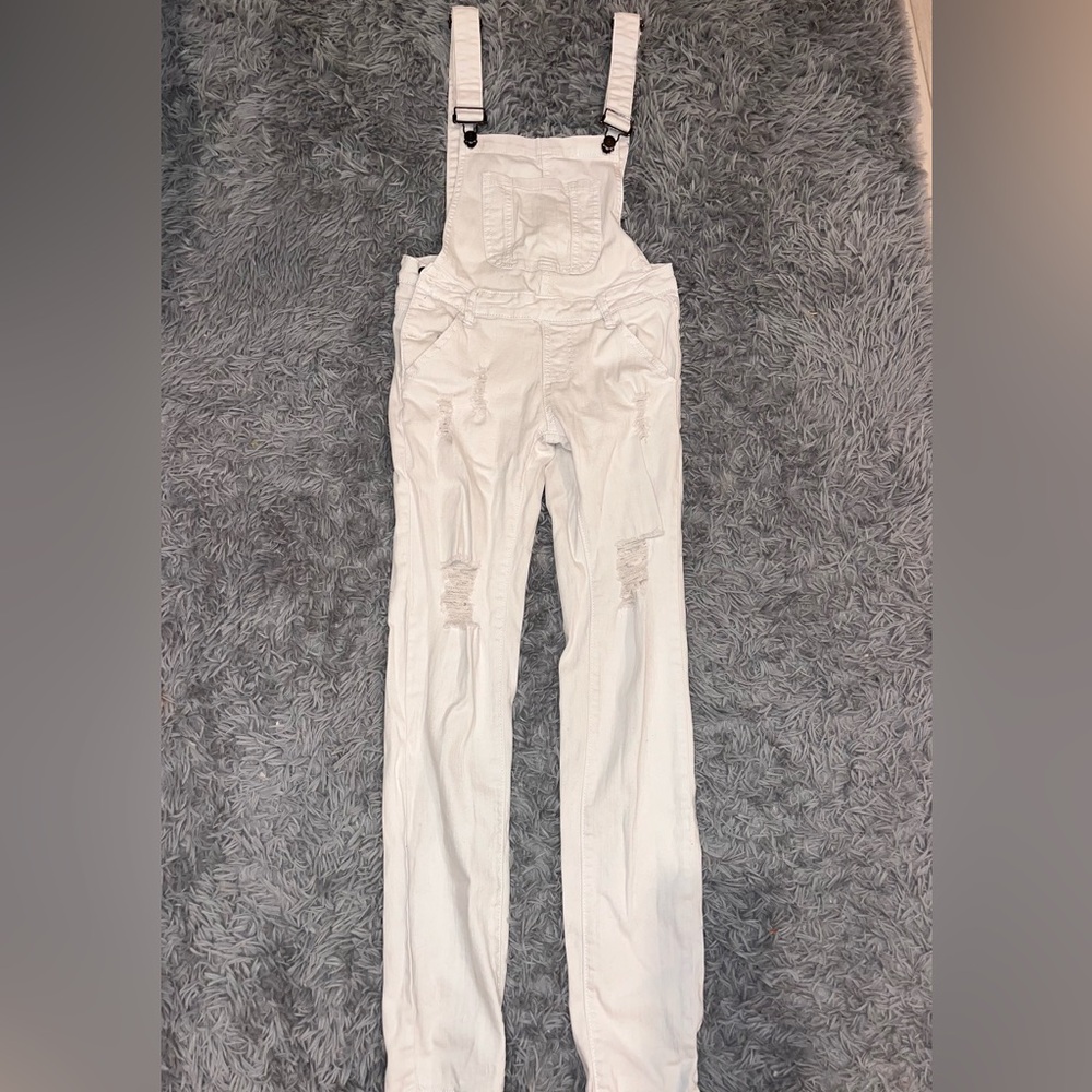 White jean overalls